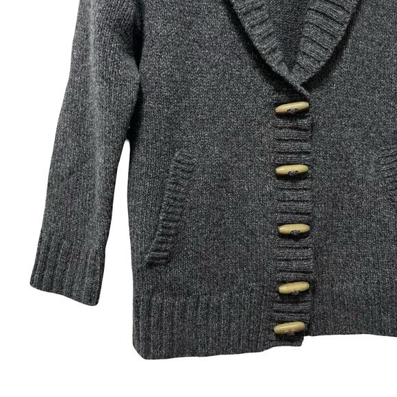 LL Bean Womens Classic Ragg Lambs Wool Shawl Cardigan Size XS Gray Heritage - Picture 3 of 7
